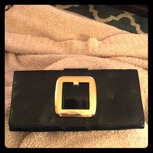 Michael Kors patent leather clutch gold buckle